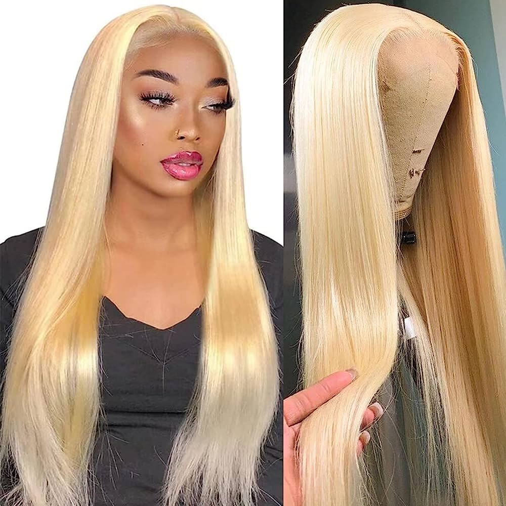 {SALE}:HD Lace 613 Blonde Glueless 6x5 Closure Wigs Straight Human Hair Straight Style Lace Frontal Wig