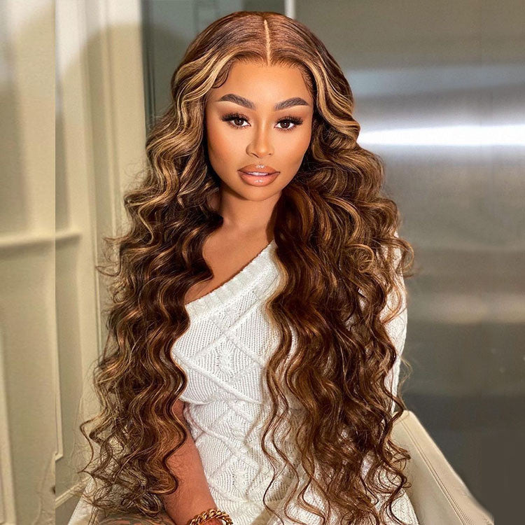 Human hair wig Real Glueless Wig 5x5 HD Lace Front Body Wave Wig Honey Blonde Piano Highlights Transparent Human Hair Wigs Free Part - arabellahair.com