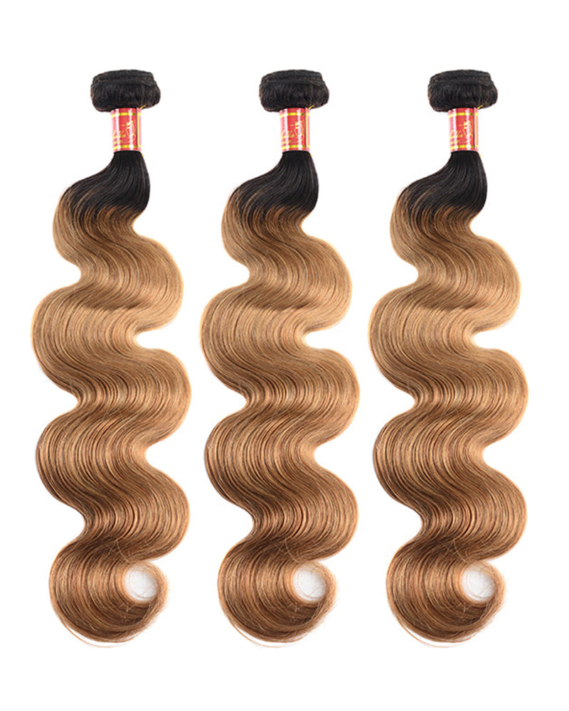 {12A 3Pcs} Ombre T1b/27 Virgin Body Wave 3 Bundles/pack Human Hair