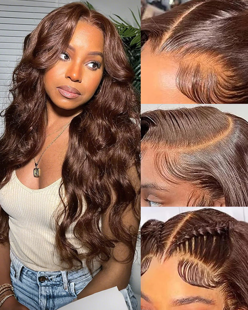 Chestnut Dark Brown Color Body Wave 13x6 Lace Front Human Hair Wig