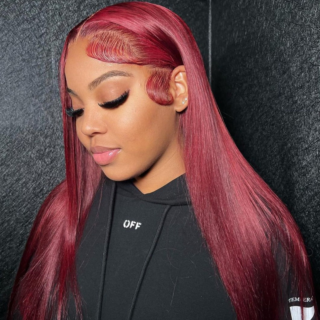 Human hair wig 4x4/5x5 Lace Burgundy 99J Red Colored Hair Closure Wigs Body Wave/Straight Undetectable Hair Wig 180% Density Color Wig Glueless - arabellahair.com