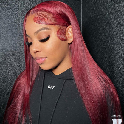 Human hair wig 4x4/5x5 Lace Burgundy 99J Red Colored Hair Closure Wigs Body Wave/Straight Undetectable Hair Wig 180% Density Color Wig Glueless - arabellahair.com