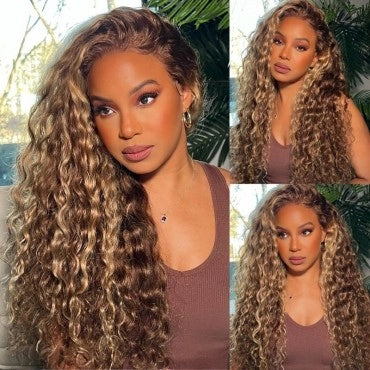 26&quot; 13x4 Lace Honey Blonde Piano Highlights Color Jerry Curly Lace Front Free Part Human Hair Wigs