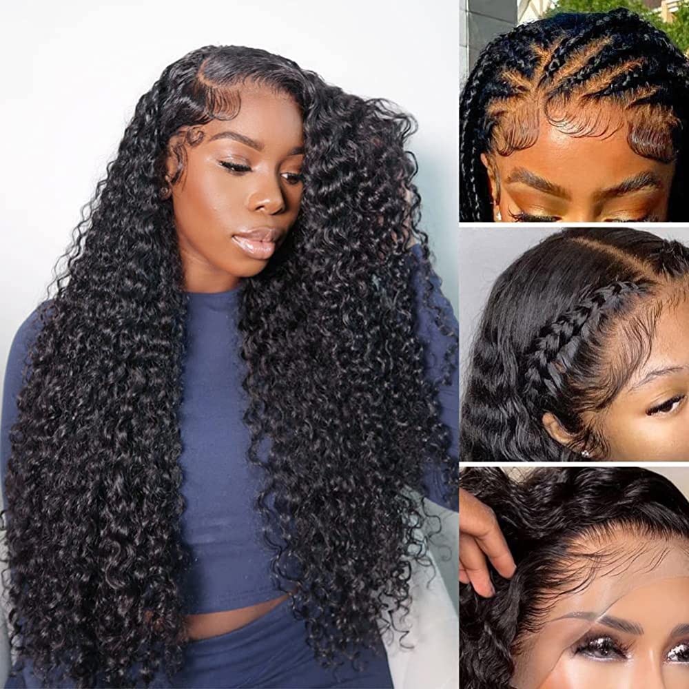 Pre-Cut 13x4 Glueless Lace Front Jerry Curly Wear&amp;Go Upgrade HD Lace Natural Black Human Hair Wig Beginner-Friendly