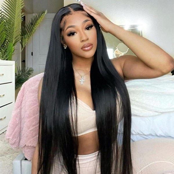 {ARABELLA LUXURY} 6x5 Pre-Cut Glueless Lace 36 Inches Long Length Easy-Wear Straight Natural Black Human Hair Wig