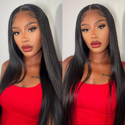 Straight Natural Black Glueless 6x5 Pre-Cut Lace Closure Human Hair Wigs