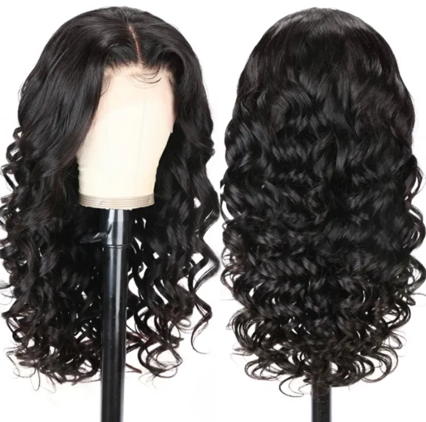 24&quot; Loose Wave Transparent Lace 13*4/4*4  Lace Frontal Wig Human Hair Wig Natural Black - arabellahair.com
