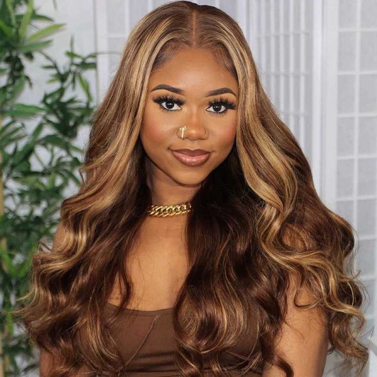 22&quot; 13x4 Lace Front Piano Highlight Colored Body Wave Human Hair Wig Free Part