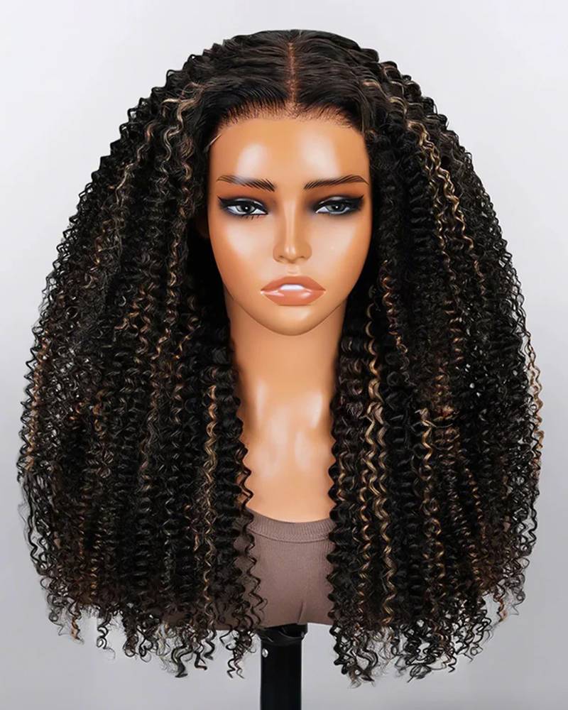 Afro Curly Highlight Colored Pre-Cut 6x5 Lace Front Human Hair Wigs