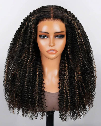 Afro Curly Highlight Colored Pre-Cut 6x5 Lace Front Human Hair Wigs