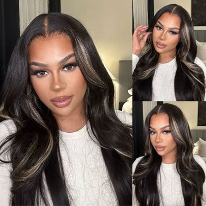 30&quot; 13x4 Lace Frontal Highlight Gold Sand Colored Long Body Wave Free Part Human Hair Wig