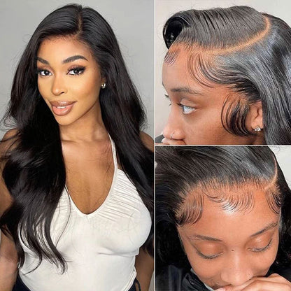24&quot; Upgraded 6x5 Pre-Cut Lace Closure Easy-Wear Body Wave Natural Black Human Hair Wig
