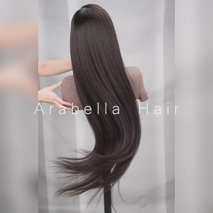 {ARABELLA LUXURY} 6x5 Pre-Cut Glueless Lace 36 Inches Long Length Easy-Wear Straight Natural Black Human Hair Wig