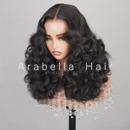 【Limited Design】Wavy Natural Black Double Drawn 6-inch Deep Lace Human Hair Wigs