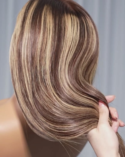 【Subscriber Deal】Arabella 13x6 Three-Go™ Glueless Wig Silky Straight With Drawstring Honey Blonde Highlight on Brown Wig 100% Human Hair Wig