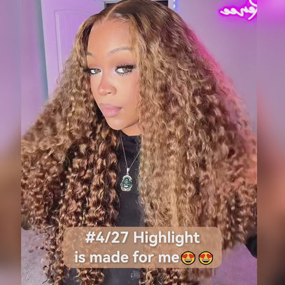 Piano Highlight Color Water Wave Curly 13x4/6x5 Lace Human Hair Wig Free Parting