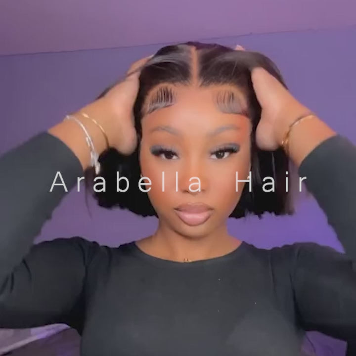 Short Bob 13x4 Lace Front Natural Black Human Hair Wig Free Part