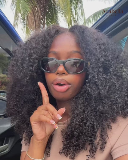 Arabella Zerowear™ 13x6 Invisible HD Lace Glueless Wig Afro Curly With Drawstring Natural Black 100% Human Hair Wig