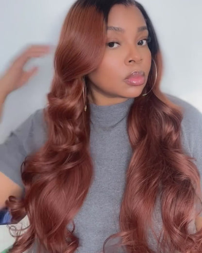 Ombre Cinnamon Brown Colored Loose Body Wave Glueless Pre-Cut 6x5 Lace Human Hair Wig