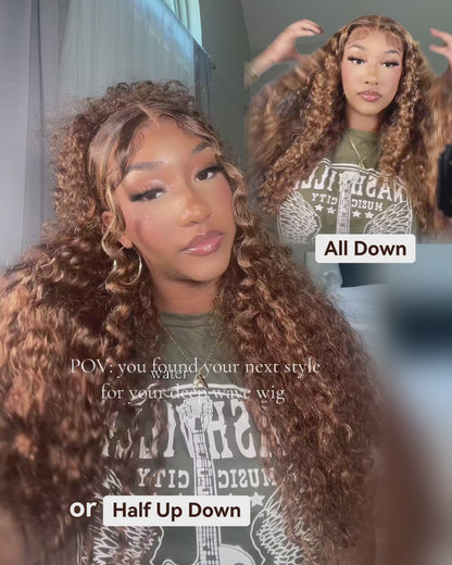 Piano Highlight Color Water Wave Curly 13x4/6x5 Lace Human Hair Wig Free Parting
