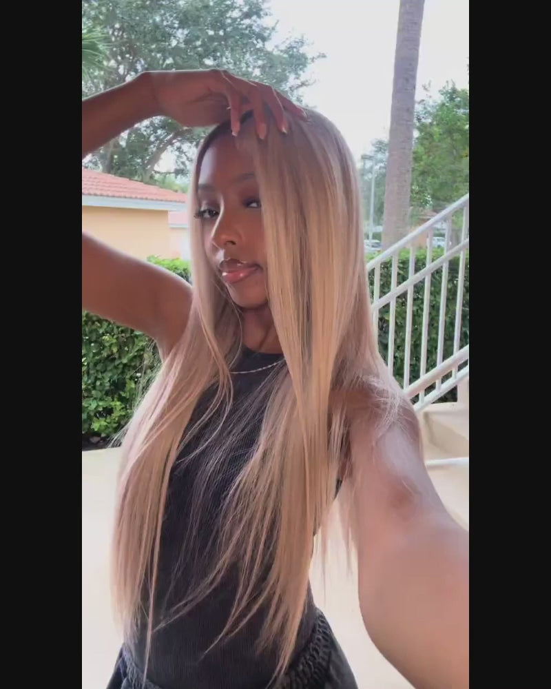 Arabella 13x6 Three-Go™ Ash Blonde Ombre Glueless Wig Silky Straight With Drawstring 100% Human Hair Wig