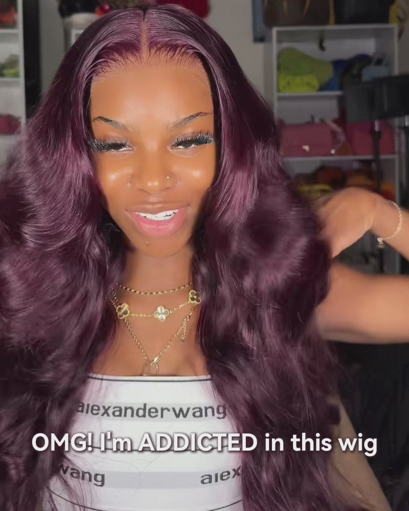 Dark Purple Plum Color Body Wave 13x4/5x6 Lace Frontal Human Hair Wigs