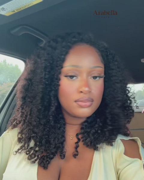 Arabella 3 In 1 Half Wig Afro Kinky Curly Wig Invisible Drawstring Natural Black Endless Styles No Glue No Lace Install