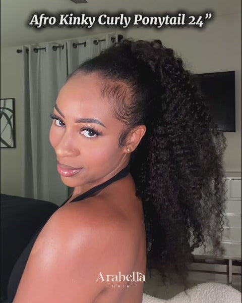 Arabella Yaki Straight Ponytail with Burmese Curly Natural Black Hair Extensions Instant Volume 100% Human Hair