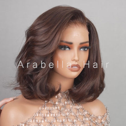 【Bogo Sale】Dark Brown Colored Spring Curly Layered Short Bob 6x5 Pre-Cut Lace Human Hair Wig