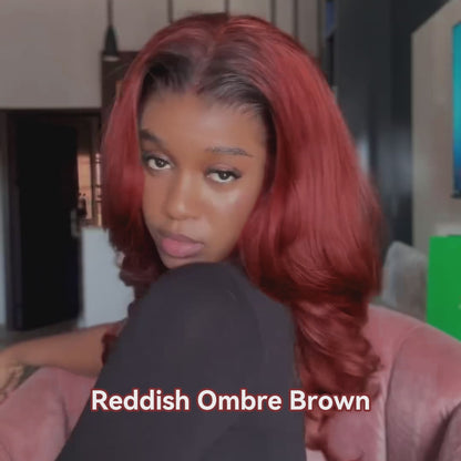 【Bogo Sale】Ombre Brown Wig with Reddish Brown Loose Body Wave Glueless 6-Inch Deep Lace Middle Part Human Hair