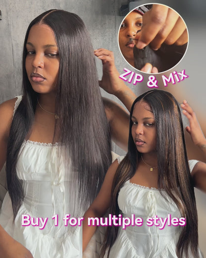 ZIP &amp; Mix-All Wigs | Straight Natural Black Glueless 6x5 Pre-Cut Lace Wig With Optional Replaceable Tops