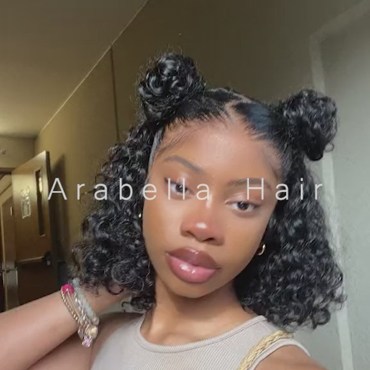 Curly Bob Natural Black T Part Glueless Lace Front Human Hair Wigs For VIPs
