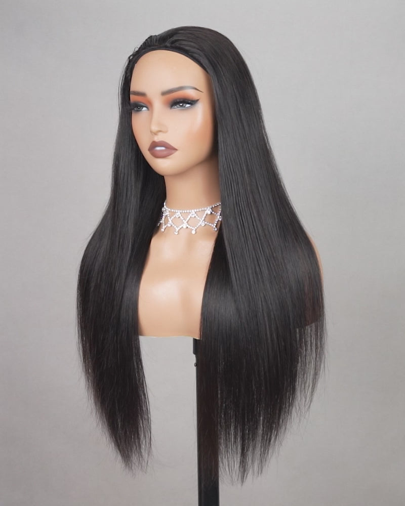 3 In 1 Half Wig | Silky Straight Natural Black Half Wig Beginner-Friendly Human Hair Wigs