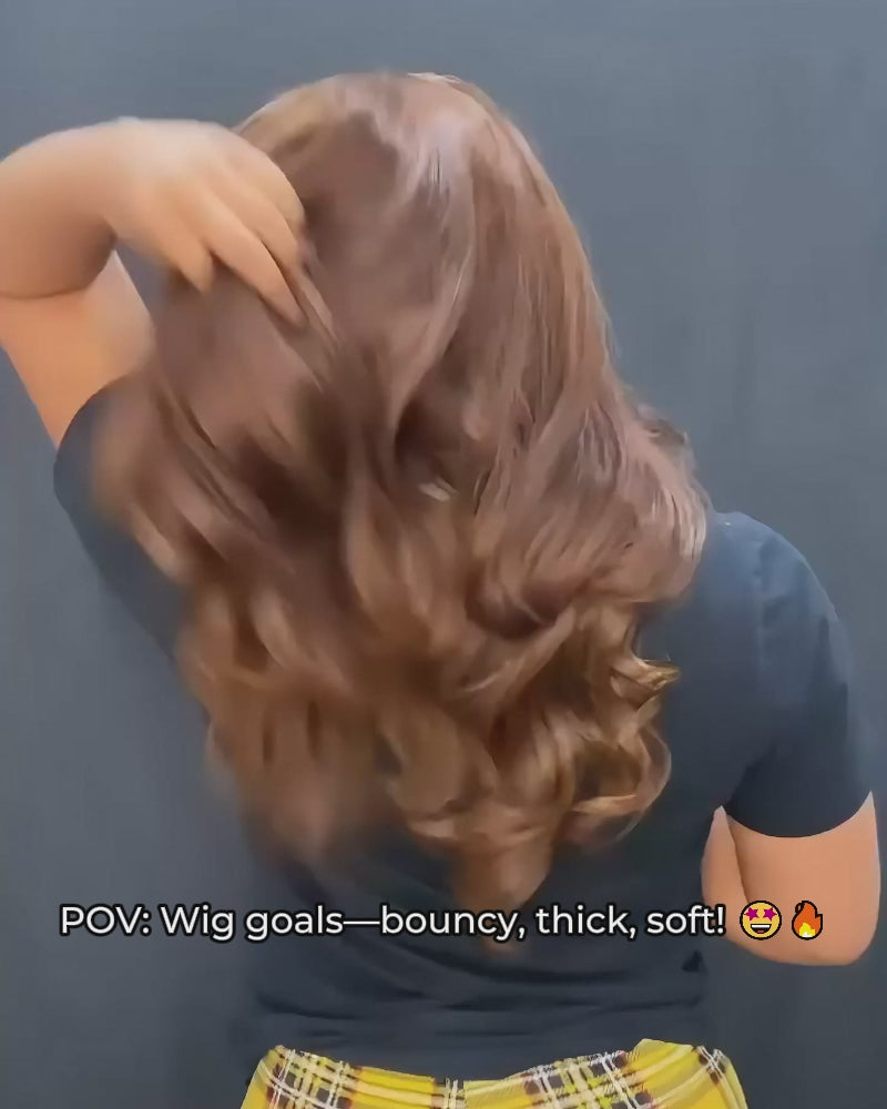 Highlight Brown Colored Loose Body Wave 13x4 Lace Frontal C-Part Design Human Hair Wig