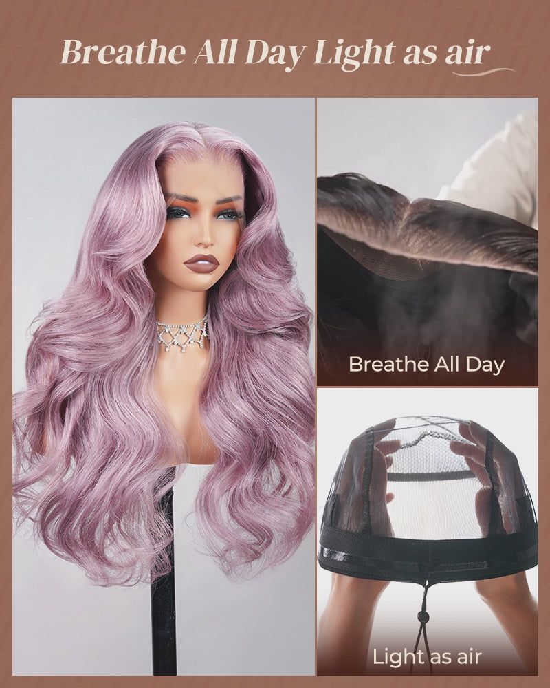 Arabella 13x6 Lace Ash Purple Wavy Wigs Side