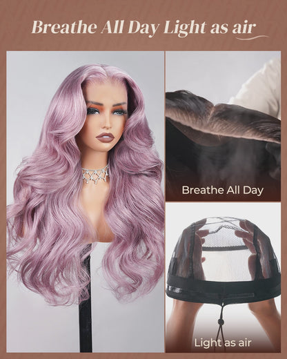 Arabella 13x6 Lace Ash Purple Wavy Wigs Side