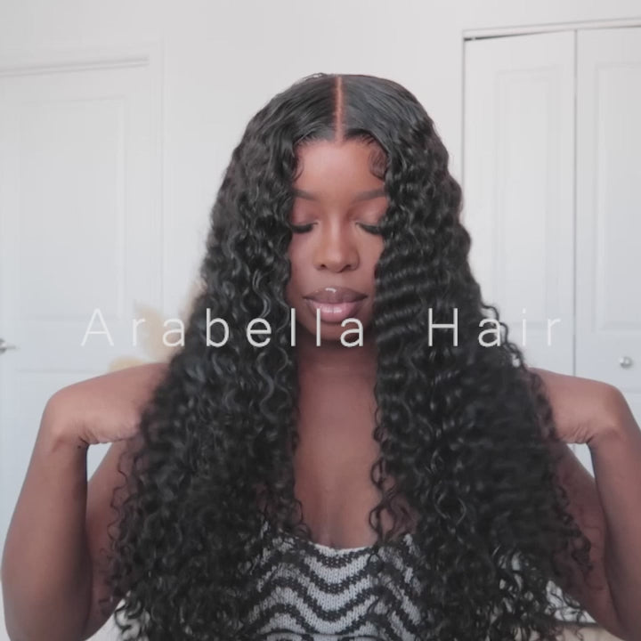 Deep Wave Natural Black Glueless 6x5 Pre-cut Lace Human Hair Wigs