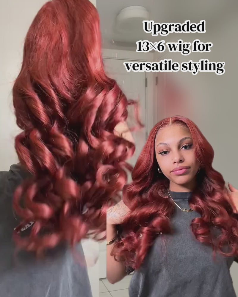 Pure-Luxe™ Reddish Brown Colored Body Wave Easy Wear Glueless 13x6 Ultra-Dense Human Hair Wig Pre-Cut Lace