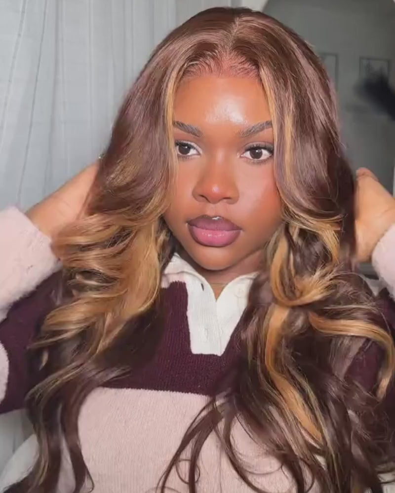 Arabella 13x6 Three-Go™ Chocolate Brown Skunk Stripe Glueless Wig Body Wave With Drawstring 100% Human Hair Wig