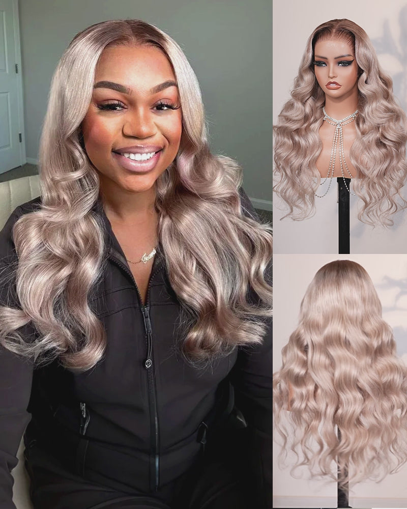 Arabella 13x6 Pre-All Glueless Ash Blonde Ombre Loose Body Wave/Silky Straight Wig Invisible Knots Realistic Hairline