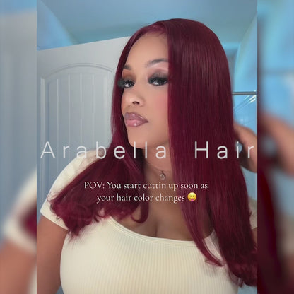【Limited Design】Burgundy Red 99J Color Straight Glueless 6x5 Pre-Cut Lace Human Hair Wig