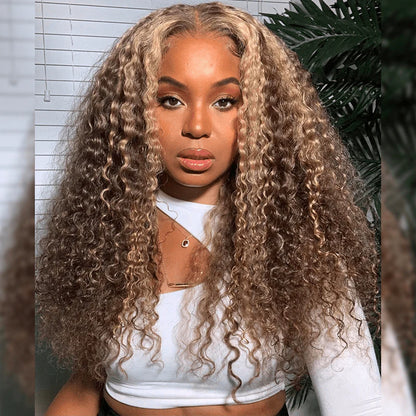 26&quot; 13x4 Lace Front Water Wave Piano Highlight Colored High Density Human Hair Wig Free Part