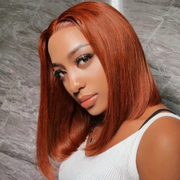 【Bogo Sale】Reddish Brown Color Short Bob Straight Wig 6-inch Deep Lace Glueless Human Hair Wig