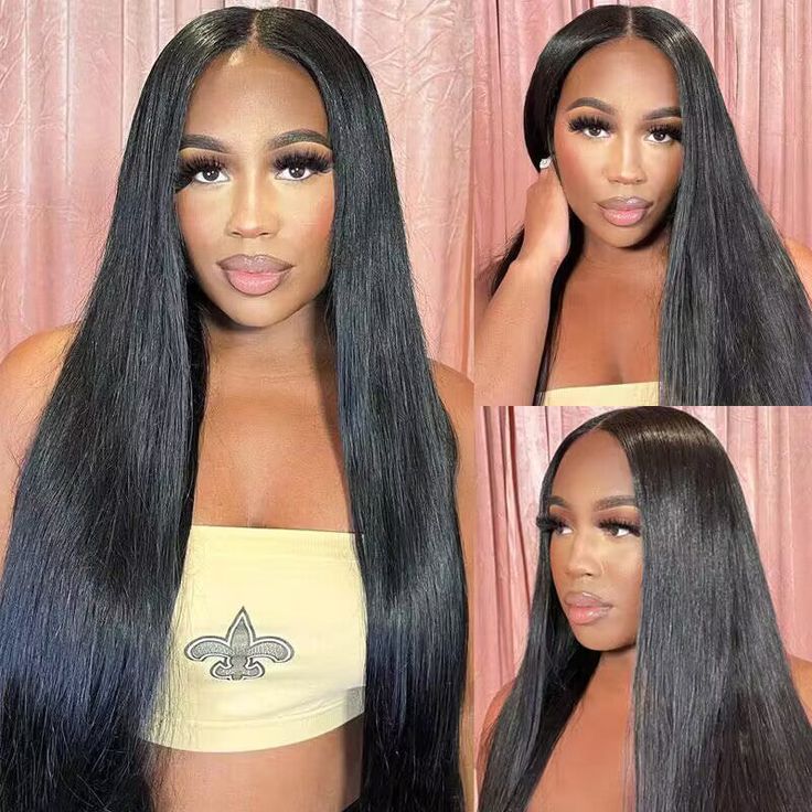 [clearance]24&quot; Glueless 5x5 Lace Closure Straight Wig Natual Black Human Hair Wig