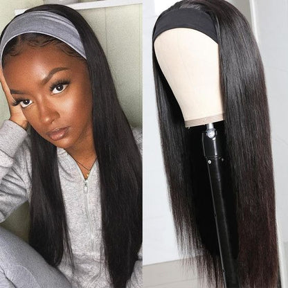 18&quot; Glueless Headband Straight Full Machine Made No Lace Human Hair Wig