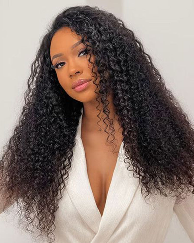 3 In 1 Half Wig | Special Jerry Curl Natural Black With Drawstring Cap No Glue Needed Human Hair Wigs