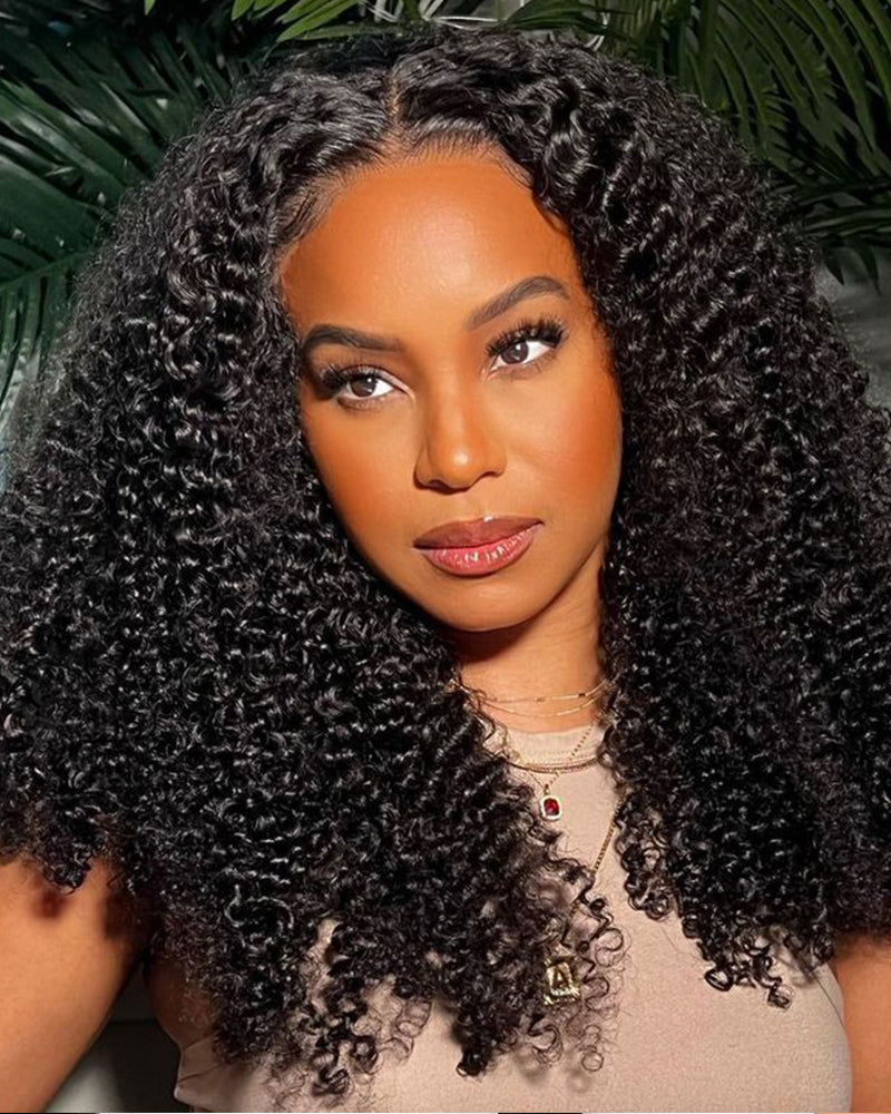3 In 1 Half Wig | Special Jerry Curl Natural Black With Drawstring Cap No Glue Needed Human Hair Wigs