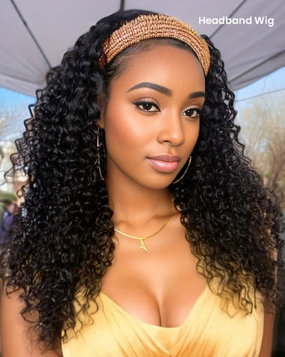 3 In 1 Half Wig | Special Jerry Curl Natural Black With Drawstring Cap No Glue Needed Human Hair Wigs
