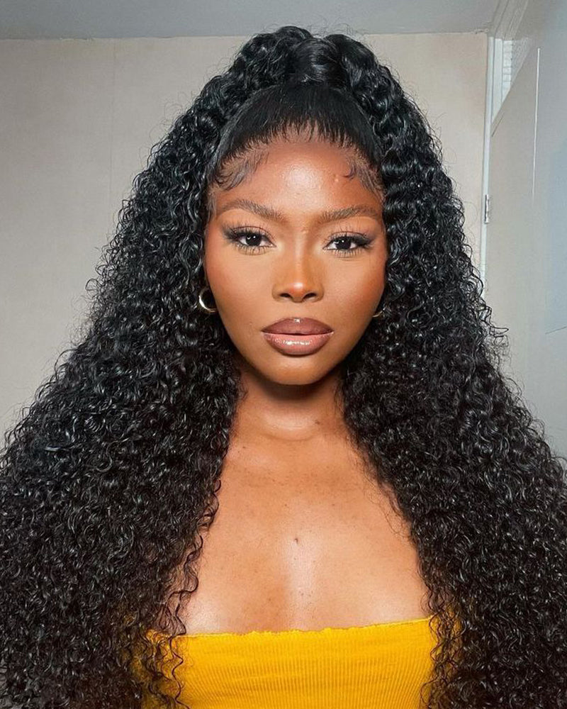 3 In 1 Half Wig | Special Jerry Curl Natural Black With Drawstring Cap No Glue Needed Human Hair Wigs
