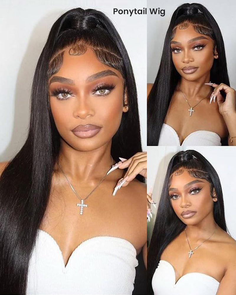 3 In 1 Half Wig | Silky Straight Natural Black Half Wig Beginner-Friendly Human Hair Wigs